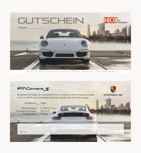 Gutschein-Design für Porsche-911-Verleih