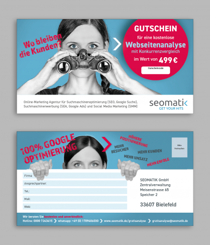 Online-Marketing Agentur SEOMATIK braucht ein Gutschein-Design