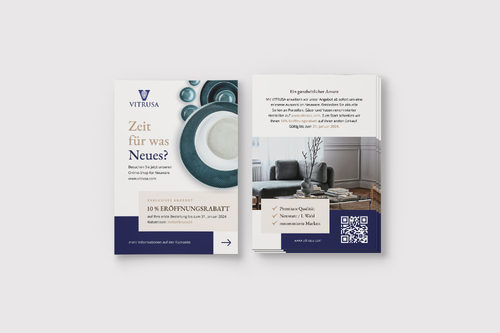  Flyer für Onlineshop für exklusives Markenporzellan, Vasen, Gläser